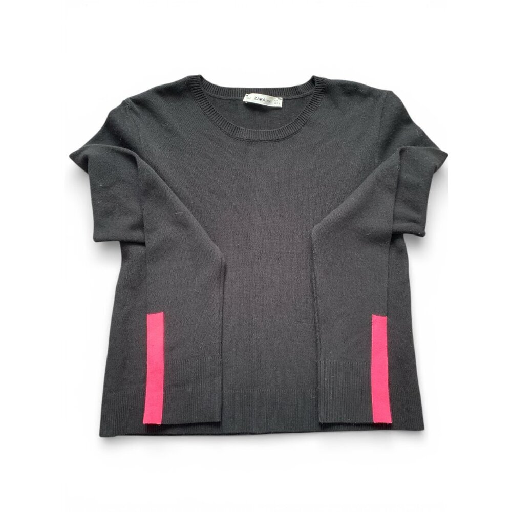 ZARA Black and Fluorescent Pink Fall Knit Sweater Size 6-8 Cozy Quality